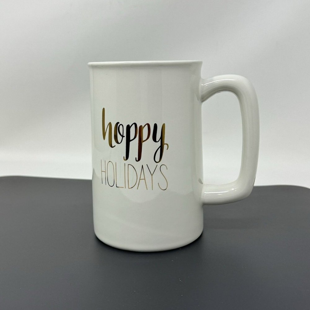 Happy Holidays Beer Stein/Large Coffee Mug Big Mug Shite Gold